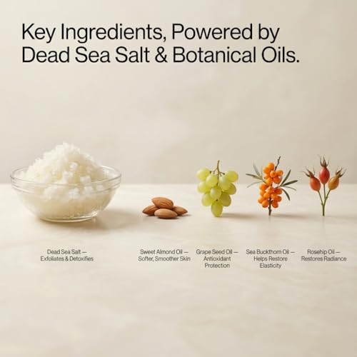 Ocean Mist Dead Sea Salt & Oil Body Scrub - Moisturizing Exfoliant for Rough Skin, Strawberry Legs, KP, 14.1 Fl Oz