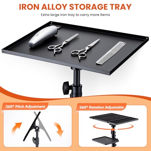 Noverlife Salon Tray Cart on Wheels with Storage Platform, Tattoo Rolling Tray Height Adjustable Salon Service Cart, Iron SPA Rolling Trays Portable Tattoo Table Stand for Dental