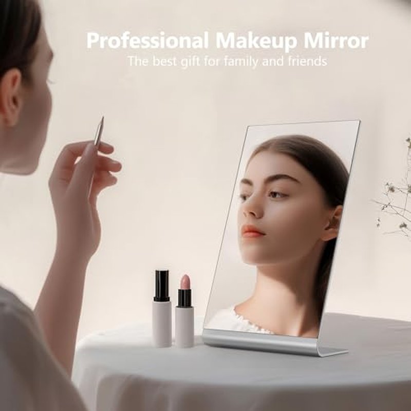12"x7" Frameless Flat Makeup Mirror, Free Standing Vanity Mirror for Bathroom Countertop, Desk or Jewelry Display, Perfect for Makeup & Shaving