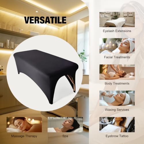 Stretchy Fitted Spa Massage Bed Cover 2-Pack Black for 6ft Tables