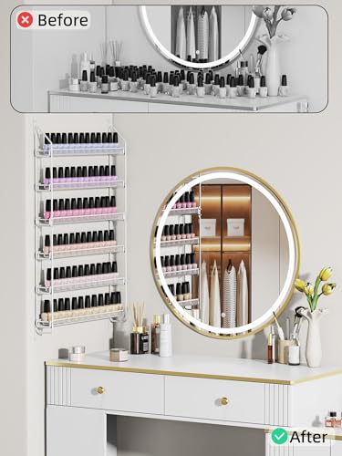 White 6-Tier Wall Nail Polish Organizer Rack Holds 90 Bottles, Multi-Use Storage