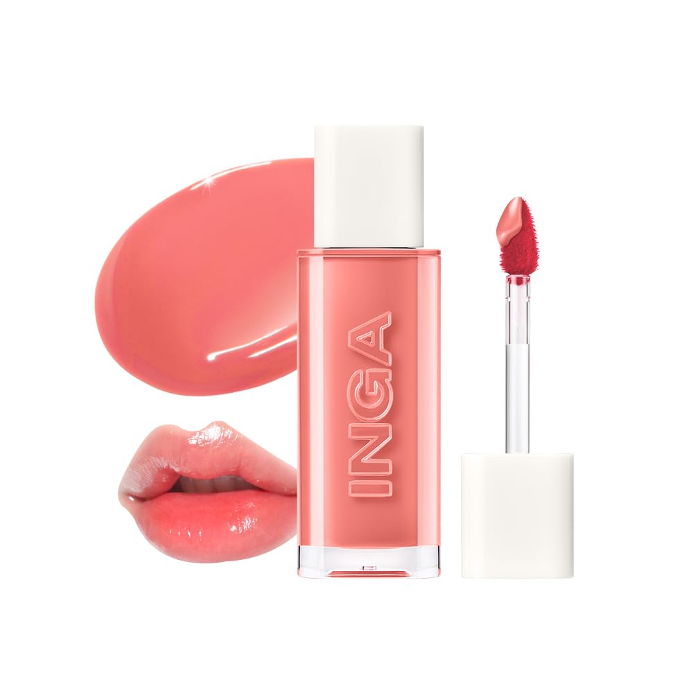 INGA Water Glow Lip Tint – [RICH SALMON] | Hydrating, Glossy Korean Lip Tint with Sheer Color & Glass-Like Shine | Long-Lasting, Non-Sticky Korean Lip Stain