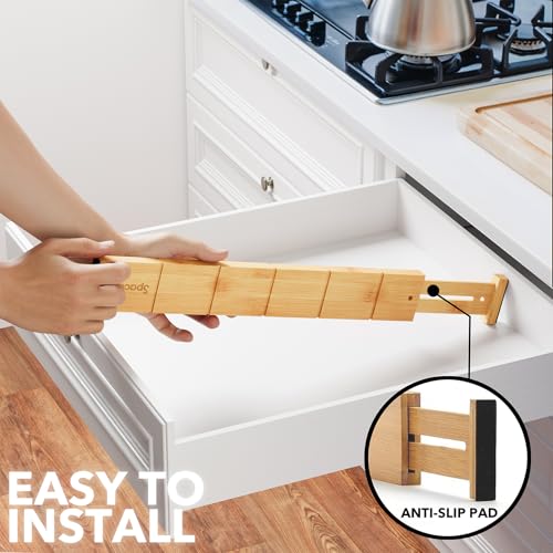 SpaceAid Bamboo Drawer Dividers with Labels, Expandable 17-22 Inch Natural Organizer, 10 Pieces with Inserts (Variation: 2.35''H, 17-22''L, 10 Dividers)