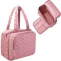 SUNRISING Travel Toiletry Bag, Lightweight Large Wide-open Travel Bag for Women, Puffy Cosmetic Makeup Bag Organizer with Handle for Accessories Essentials Toiletries - Pink