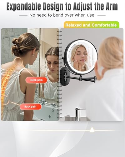 8 Inch Wall Mounted Magnifying Makeup Mirror with Light - Black - 30X/1X Variation
