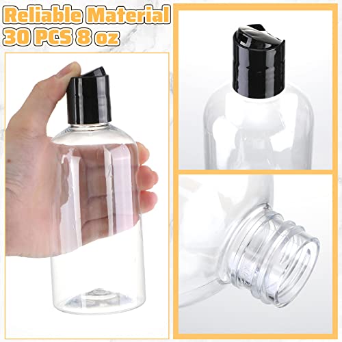 30 Pcs 8 oz Clear Plastic Travel Bottles with Black Disc Caps