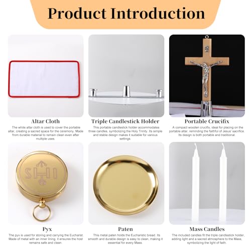 Catholic Travel Mass Kit with Chalice, Candles, Crucifix & Linen - Portable Religious Supplies
