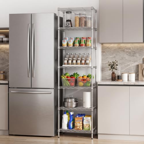 Heavy Duty 7-Tier Wire Shelving Unit - 18x18x72 Inches Chrome Adjustable Storage Rack