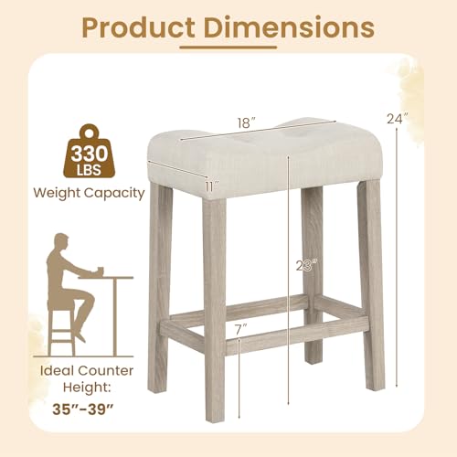 Beige Saddle Bar Stools Set of 2 - Counter Height Farmhouse Seating
