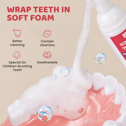 Kids Foam Toothpaste - Fluoride-Free Fruit Flavors, Strawberry, Orange, Peach & Cantaloupe - Travel Pack 4 x 2.1 Fl Oz