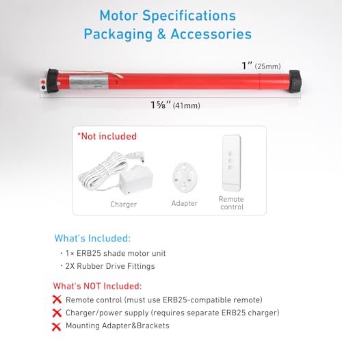 Battery Roller Shade Motor ERB25 for 1.5 Inch/38mm Tube DIY Electric Blinds - Bare Motor, Variation 38mm(1.5") Tube