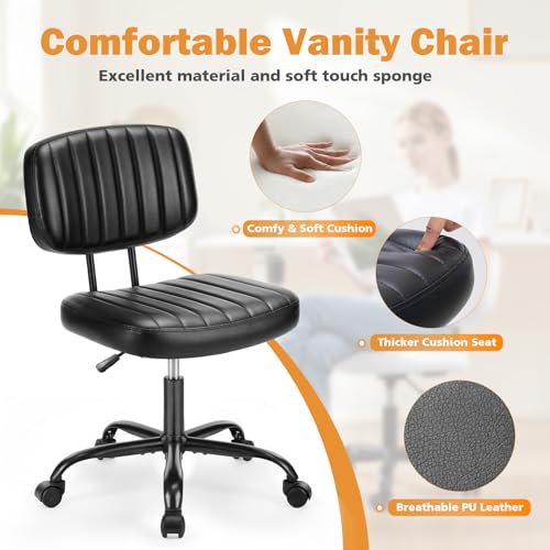 Sweetcrispy Small Office Desk Chair with Lumbar Support - Dark Black