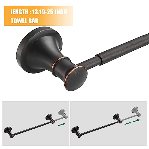 Oil Rubbed Bronze Bathroom Accessory Set - 4-Piece Wall Mount Hardware with Towel Bar, Ring, Hooks & Toilet Paper Holder - Modern Design