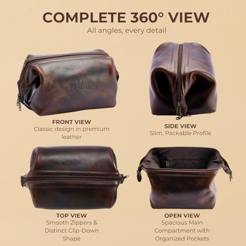 Premium Leather Travel Toiletry Bag for Men and Women, King-Size Dopp Kit with Waterproof Lining, Mens Toiletry Travel Bag, Men's Toiletry Bag, Mens Travel Bag Toiletry Kit, Leather Toiletry Bag Men