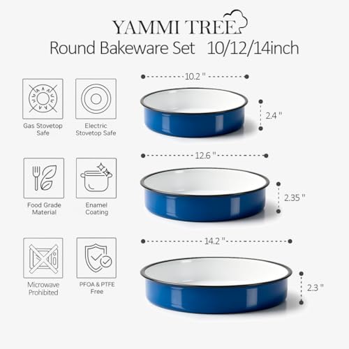 Enamel Roasting & Baking Pan Set 10/12/14 Inch Round Cake Pans Kitchen Cookware