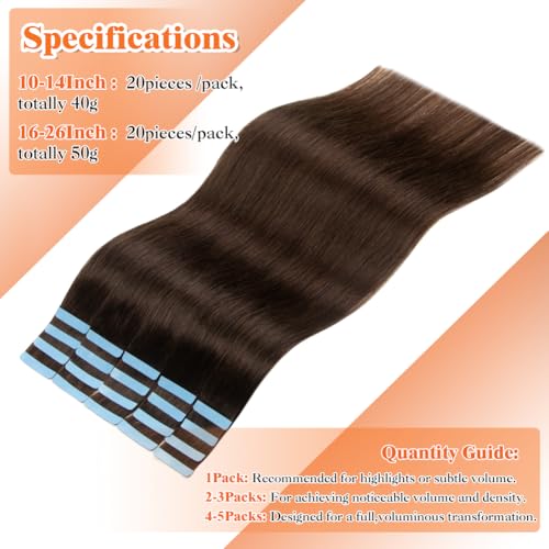 18 Inch Dark Brown Tape in Hair Extensions - Real Human Hair, 50g - Variation of THIS listing