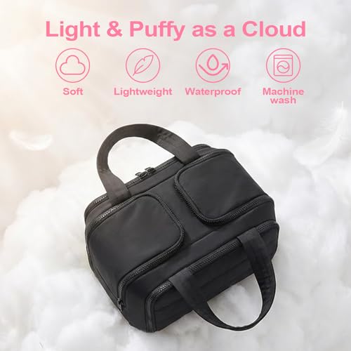 Travel Toiletry Bag, Large Wide-open Travel Bag for Women with 1 Toiletries Travel Bottles, 3 Portable Toothbrush Cases, Makeup Bag Organizer with Handle for Accessories,Essentials, Toiletries, Black