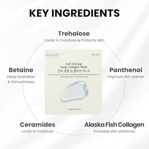 Collagen Hydrogel AntiWrinkle Deep Face Mask 15 EA Ultimate Hydration, Improves Skin Texture, Affordable Luxury, Glowing Skin, Reduces Fine Lines & Wrinkles, Made in Korea OHMYPURE (15, Deep Collagen)