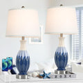 Bosceos 28” Table Lamps Set of 2 - Ceramic Navy Blue Bedside Lamps with USB Ports