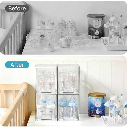 High-4pack Clear Stackable Plastic Storage Drawers for Home & Office Organization