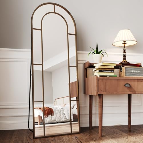 Antique 58-Inch x 21-Inch Arched Window Pane Full Length Mirror - Vintage Wall Mounted Design