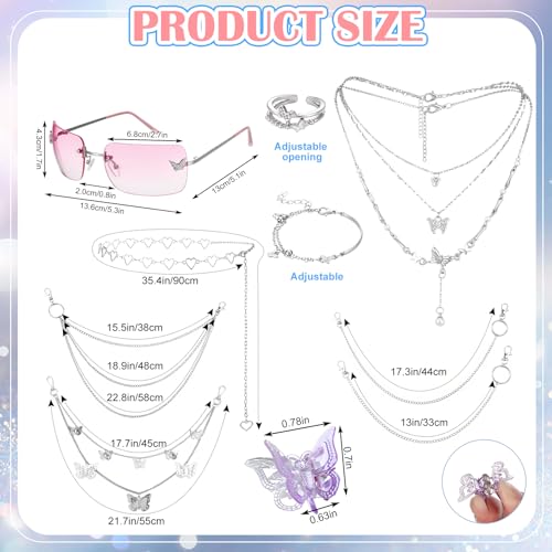 Fourluoo 60 Pcs Y2K Accessories Set for Women - Gradient Pink & Silver Variations