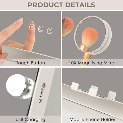 Vanity Mirror with Lights, Hollywood Lighted Makeup Mirror with 12 Dimmable LED Bulbs for Dressing Room & Bedroom, 3 Light Modes£¬Slim Metal Frame Design, AC-Powered, White