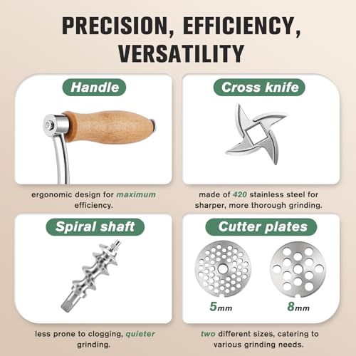 Manual Meat Grinder Stainless Steel with Sausage Tubes - NO.5 Variation