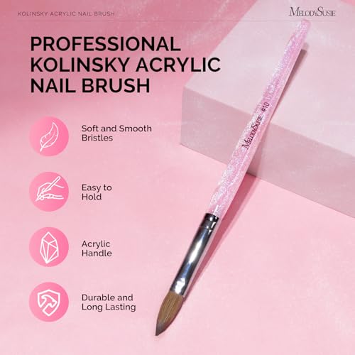Kolinsky Acrylic Nail Brush - Pink Glitter Handle, Size 10 - Professional Manicure Tool