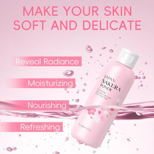 Japan Sakura SkinCare Set, 15Pcs Hydration Skin Care Gift Set for Teen Girls, Deep Moisturize Skin and Strengthen the Skin Barrier, Sakura Extract Skin Care Routine Kit for Women