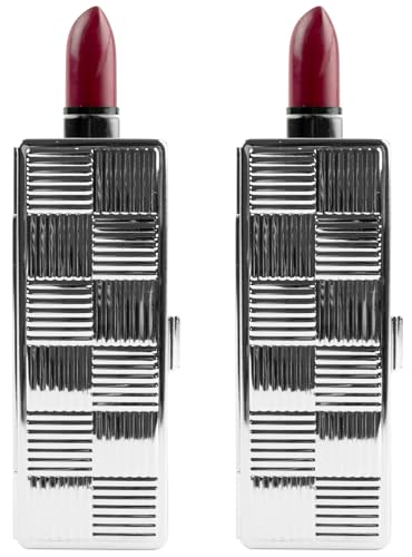 Stephanie Imports Set of 2 Rectangular Lipstick Cases with Glass Mirror - Silver Checker (Variation: Silver Checker)