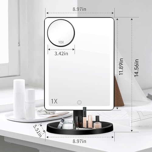 FUNTOUCH Large Lighted Makeup Mirror with 88 LEDs - Black, Dimmable, 14.56 Inch