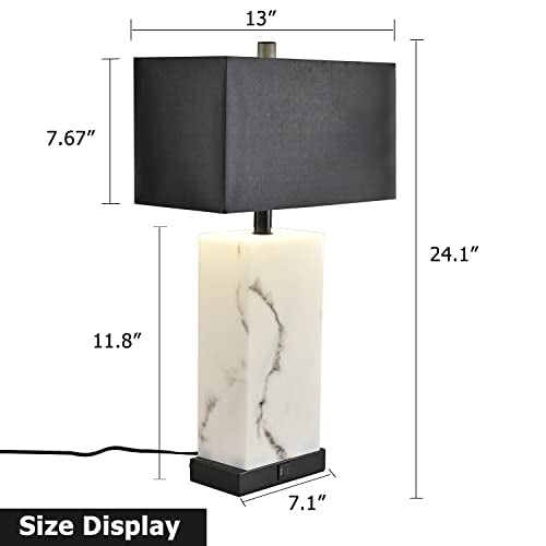 Black Touch Table Lamp Set of 2 with USB Ports | 24-Inch Dimmable Bedside Lamps