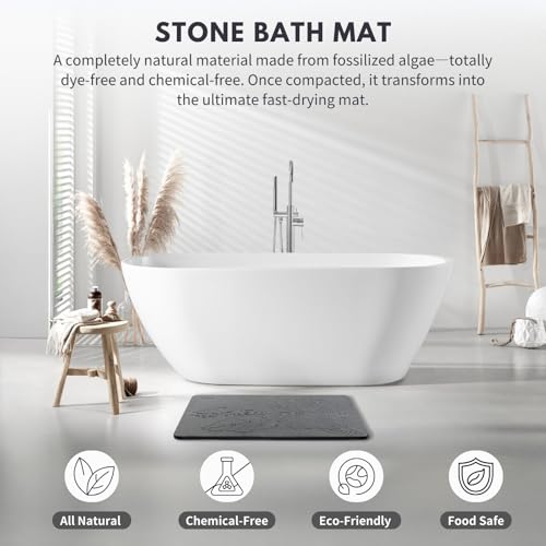 XMarrat Dark Gray Extra Large Diatomaceous Earth Bath Mat 31.5"x19.7" - Non-Slip, Quick Drying Bathroom Rug