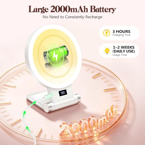 Magnifying Makeup Mirror with Light - 30X & 1X Double Sided, Travel Foldable, 3 Color Modes, Adjustable Brightness, Cloudwhite