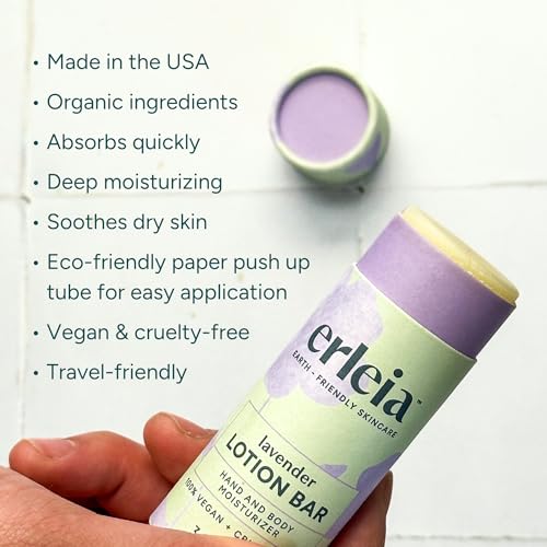 Erleia Unscented Vegan Lotion Bar - Travel-Friendly, Plastic-Free & Moisturizing