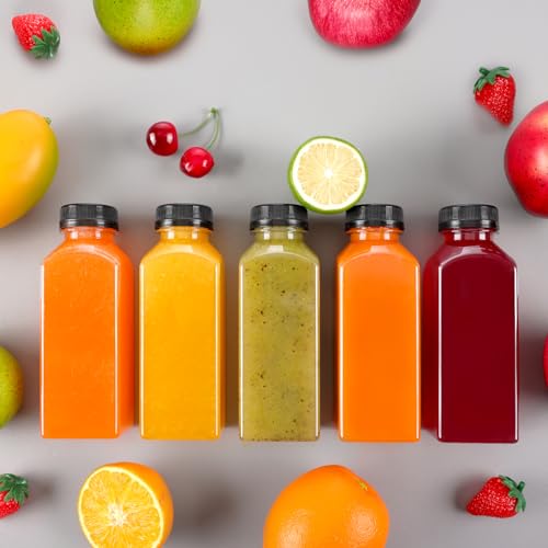 128pcs 12oz Plastic Juice Bottles with Leak-Proof Caps & Labels - Food Grade PET