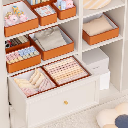 Vegan Leather Drawer Organizers Set - 8 Pack Makeup & Vanity Storage Boxes