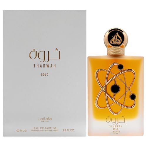 Lattafa Tharwah Gold Floral Unisex Eau de Parfum Spray 3.4oz – Sweet, Long-Lasting Fragrance