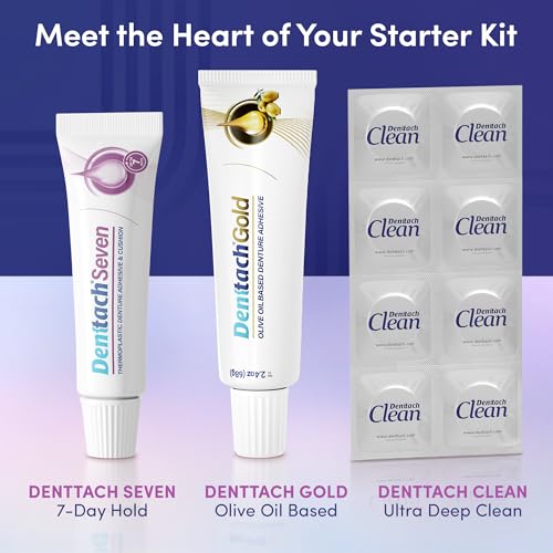 Denture Starter Kit with Adhesives, Cleaning Tablets, Case & Tools - 9 Pieces