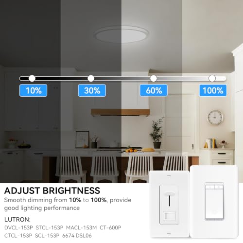 White 20-Inch Dimmable LED Flush Mount Ceiling Light with 5 Color Temperatures - 2 Pack