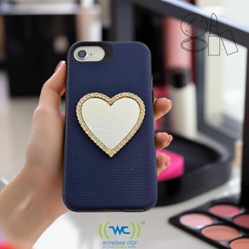 Heart-Shaped Phone Mirror Set 2 Pack - Silver & Gold Compact Bling Makeup Mirrors with Adhesive Backing