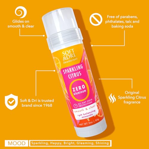 Soft & Dri Aluminum-Free Deodorant 3 oz Stick - Sparkling Citrus, 3 Pack