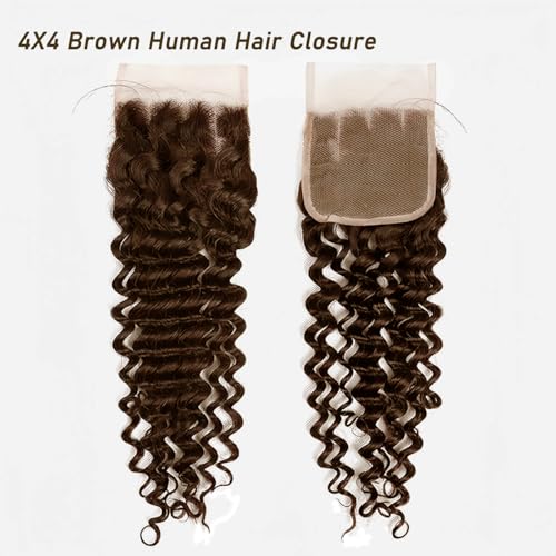 KAFEIER Brown Deep Wave Lace Closure 4x4, 10 Inch Brazilian Virgin Remy Hair