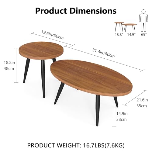 Walnut 2-Piece Nesting Coffee & Side Table Set - Mid-Century Modern