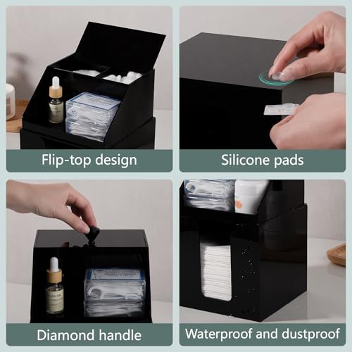 Anyoifax Disposable Facial Towels Storage Compatible with Clean Skin Club Clean Towel XL Double Layer Acrylic Box Cotton Pads Container Qtip Bin Face Towelettes Holder for Bathroom Counter, Black