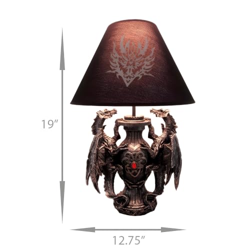 Zeckos Gothic Dragon Table Lamp with Black Fabric Shade - 19 Inch Decor