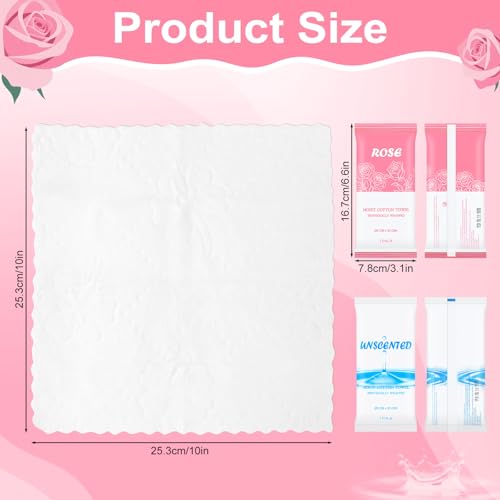 Moist Towelettes, Disposable Pre Moistened Towels Individually Wrapped, Soft Portable Face & Body Wet Towels for Travel Hotel Sport Camping Spa 9.8 inch (Pack of 200, Rose & Fresh)