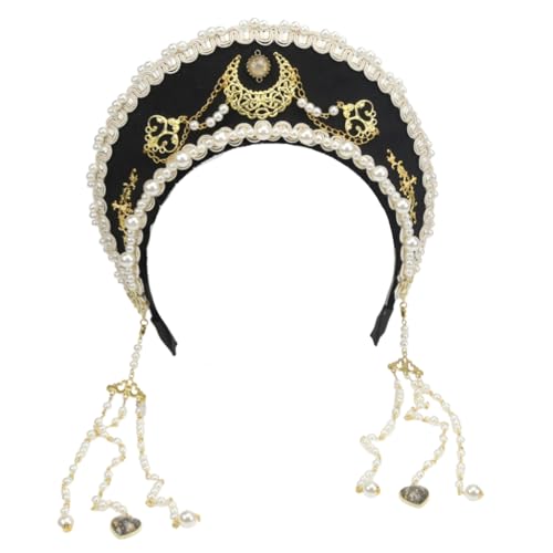 Women's Tudor Retro Crown Hat Hair Accessory - Handmade Multicolor Headwear (Black)