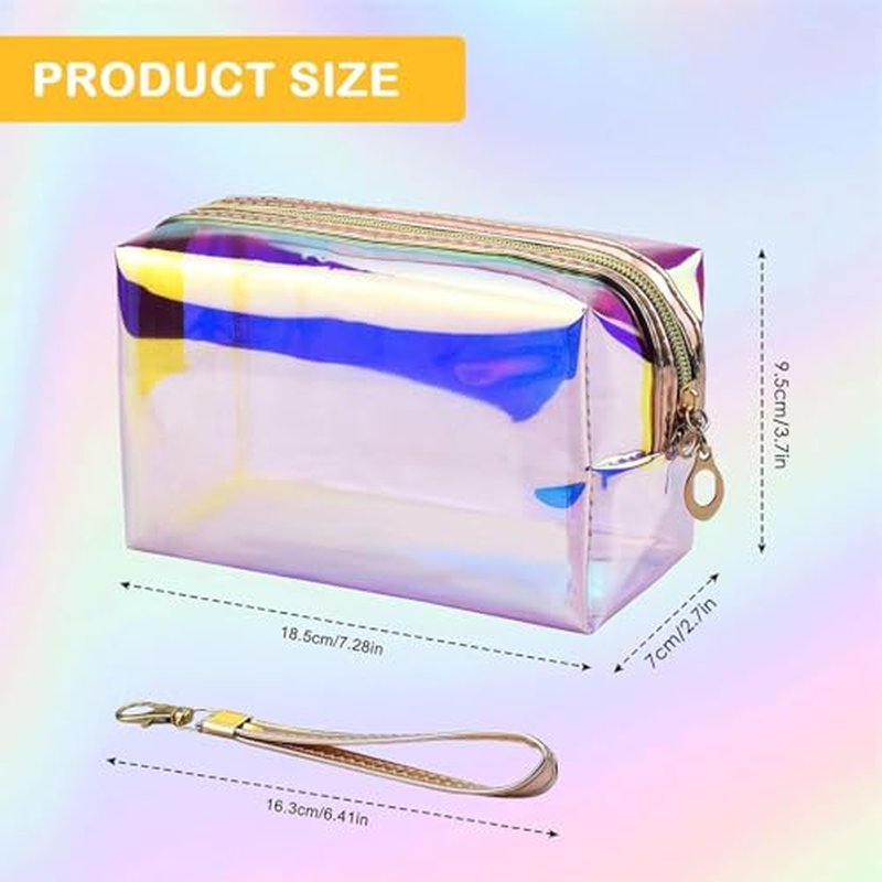 8-Piece Holographic Iridescent Makeup Bag Set with Zipper - Portable Holographic Cosmetic Bags for Makeup Tools Organization